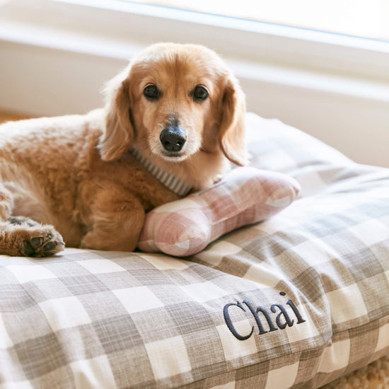 Warm Stone Gingham Check Dog Bed