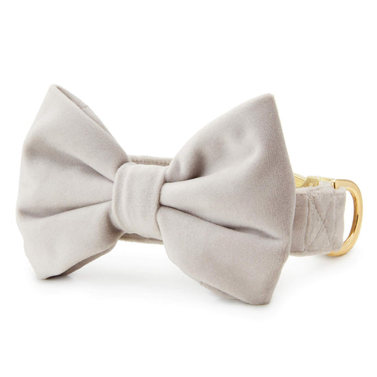 Fog Gray Velvet Bow Tie Collar from The Foggy Dog XS Gold Standard
