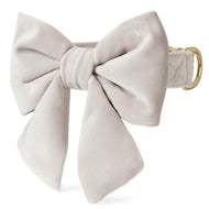 Fog Gray Velvet Lady Bow Collar from The Foggy Dog XS Small Gold
