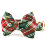 Holly Jolly Plaid Flannel Bow Tie Collar from The Foggy Dog XS Gold Small